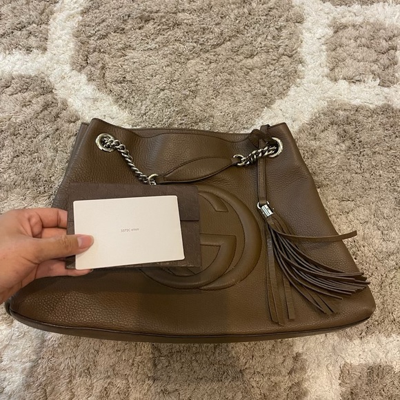 Gucci Soho Medium Brown Double Leather Chain Shoulder Bag Tote - Picture 2 of 8